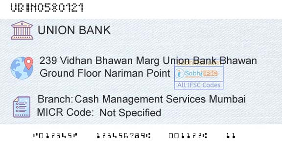 Union Bank Of India Cash Management Services MumbaiBranch 