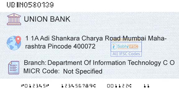 Union Bank Of India Department Of Information Technology C OBranch 