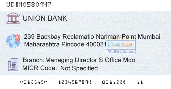 Union Bank Of India Managing Director S Office MdoBranch 