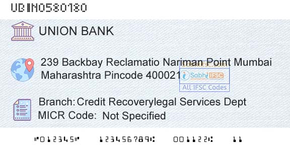 Union Bank Of India Credit Recoverylegal Services DeptBranch 