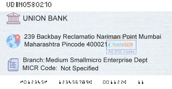 Union Bank Of India Medium Smallmicro Enterprise DeptBranch 