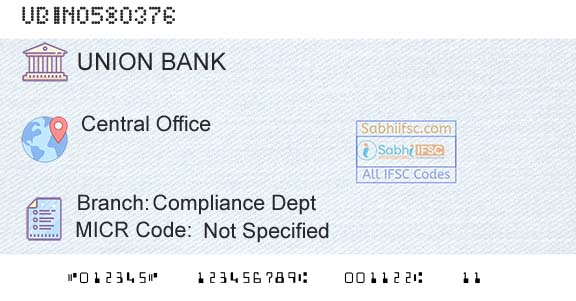 Union Bank Of India Compliance DeptBranch 