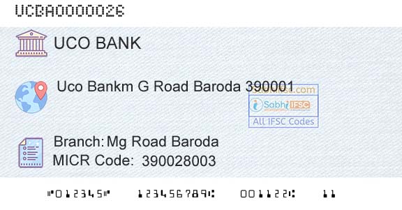 Uco Bank Mg Road BarodaBranch 