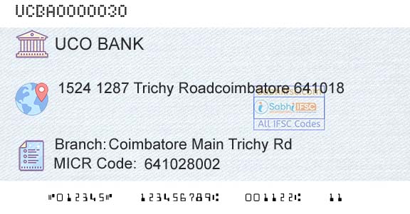 Uco Bank Coimbatore Main Trichy RdBranch 