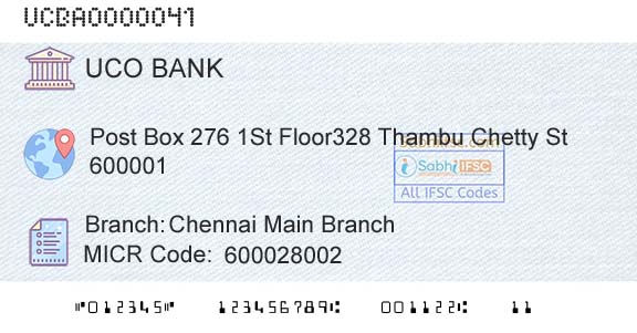Uco Bank Chennai Main BranchBranch 