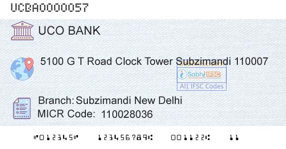 Uco Bank Subzimandi New DelhiBranch 