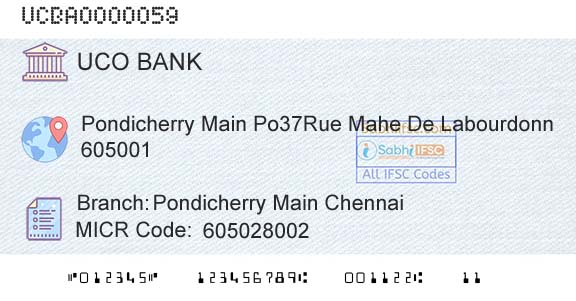 Uco Bank Pondicherry Main ChennaiBranch 