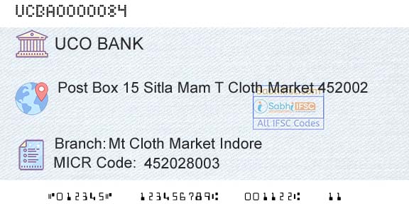 Uco Bank Mt Cloth Market IndoreBranch 
