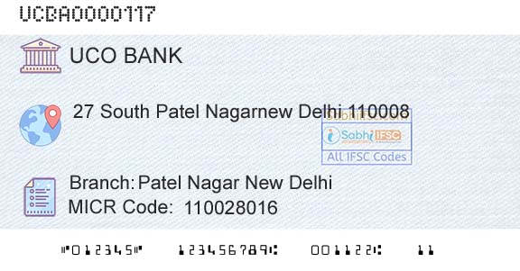 Uco Bank Patel Nagar New DelhiBranch 