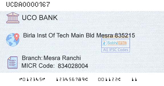 Uco Bank Mesra RanchiBranch 