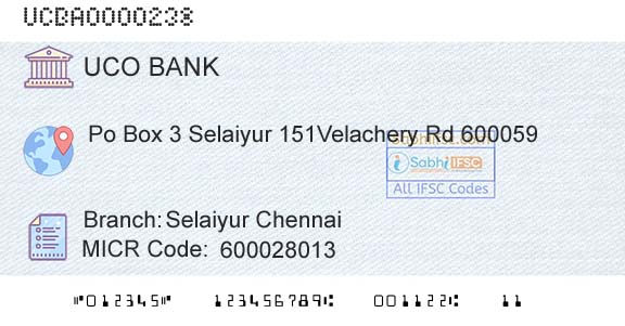 Uco Bank Selaiyur ChennaiBranch 