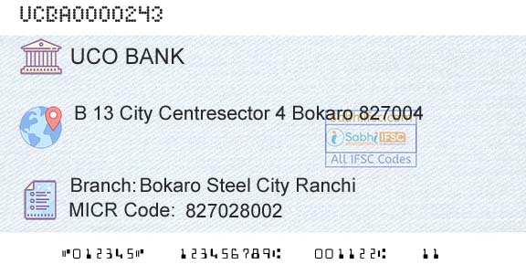Uco Bank Bokaro Steel City RanchiBranch 
