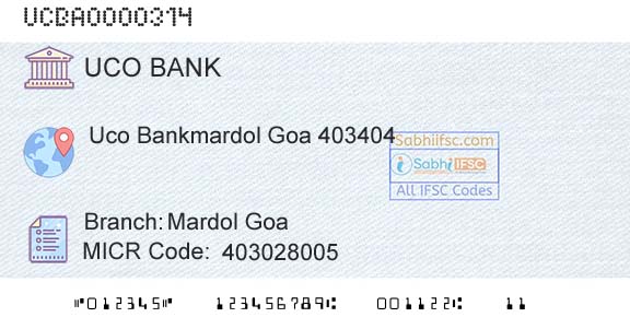 Uco Bank Mardol GoaBranch 