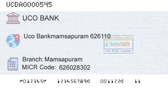 Uco Bank MamsapuramBranch 