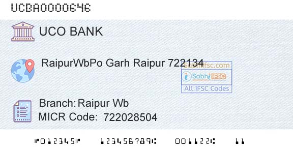 Uco Bank Raipur Wb Branch 