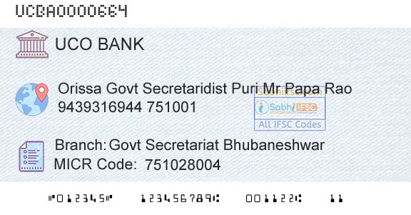 Uco Bank Govt Secretariat BhubaneshwarBranch 