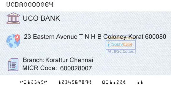 Uco Bank Korattur ChennaiBranch 