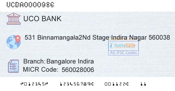 Uco Bank Bangalore IndiraBranch 