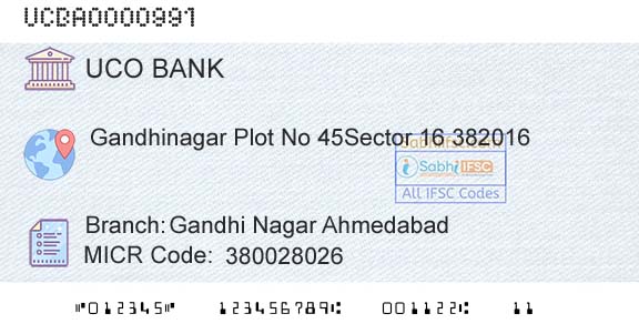 Uco Bank Gandhi Nagar AhmedabadBranch 