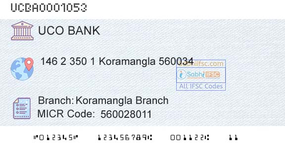Uco Bank Koramangla BranchBranch 