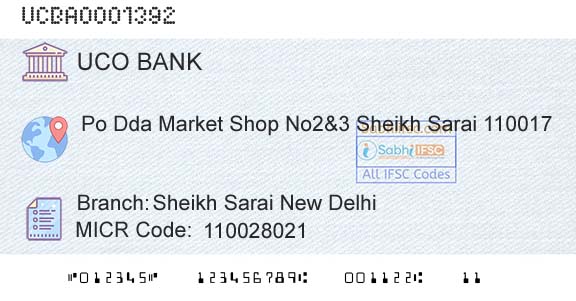 Uco Bank Sheikh Sarai New DelhiBranch 