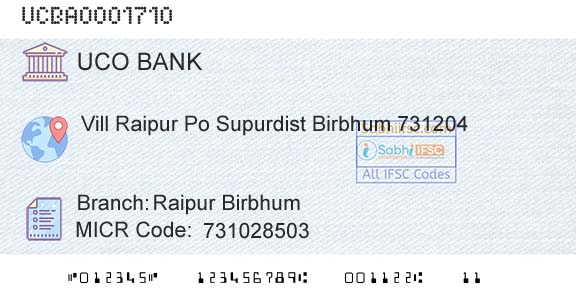 Uco Bank Raipur BirbhumBranch 