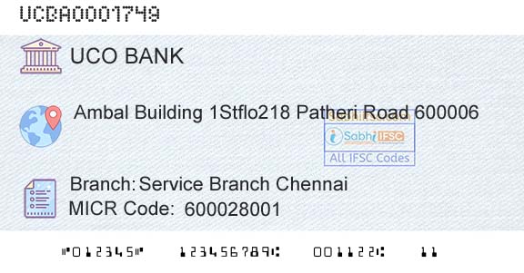 Uco Bank Service Branch ChennaiBranch 