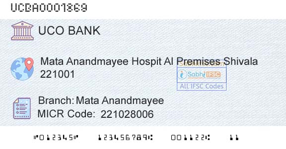 Uco Bank Mata AnandmayeeBranch 