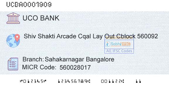 Uco Bank Sahakarnagar BangaloreBranch 