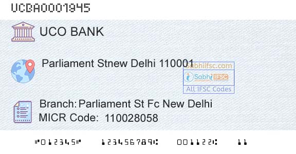 Uco Bank Parliament St Fc New DelhiBranch 