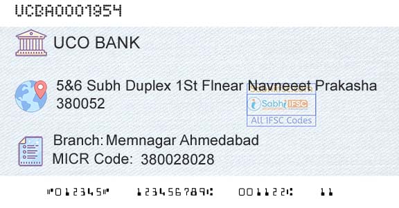 Uco Bank Memnagar AhmedabadBranch 