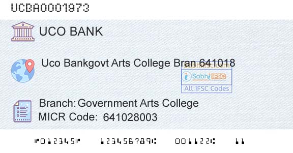 Uco Bank Government Arts CollegeBranch 