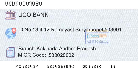 Uco Bank Kakinada Andhra PradeshBranch 