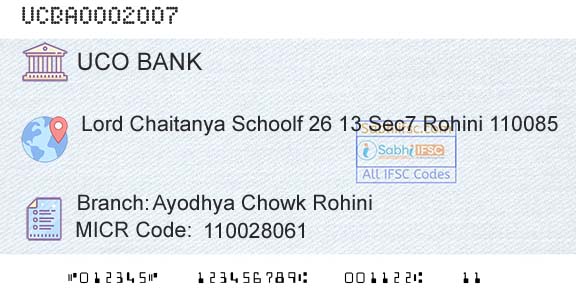 Uco Bank Ayodhya Chowk RohiniBranch 