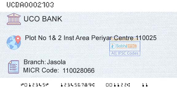 Uco Bank JasolaBranch 