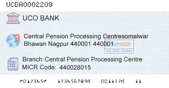 Uco Bank Central Pension Processing CentreBranch 