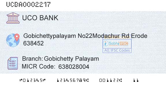 Uco Bank Gobichetty PalayamBranch 