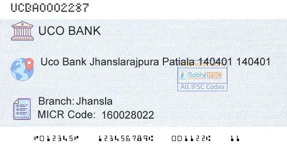 Uco Bank JhanslaBranch 