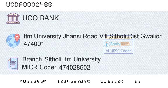 Uco Bank Sitholi Itm UniversityBranch 