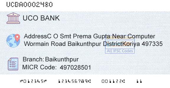 Uco Bank BaikunthpurBranch 