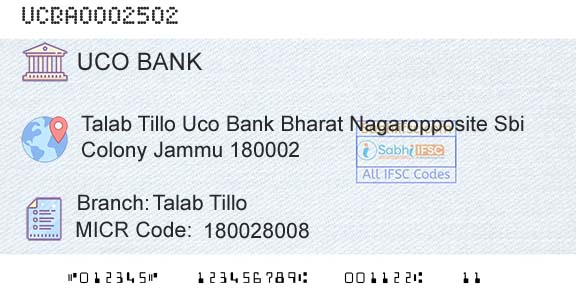 Uco Bank Talab TilloBranch 