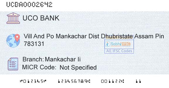 Uco Bank Mankachar IiBranch 