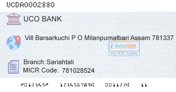 Uco Bank SariahtaliBranch 