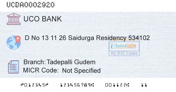 Uco Bank Tadepalli GudemBranch 