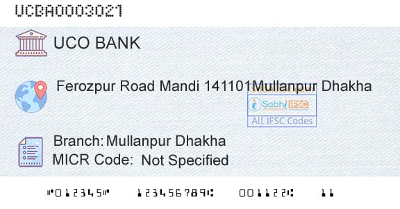 Uco Bank Mullanpur DhakhaBranch 