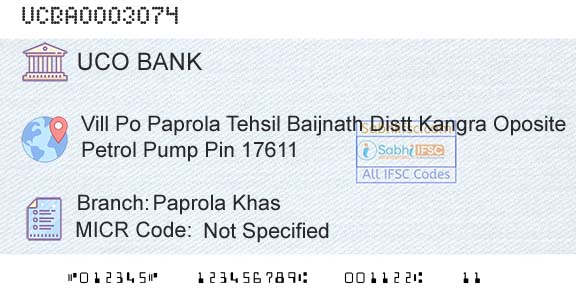 Uco Bank Paprola KhasBranch 