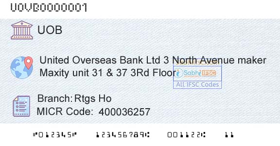 United Overseas Bank Limited Rtgs HoBranch 