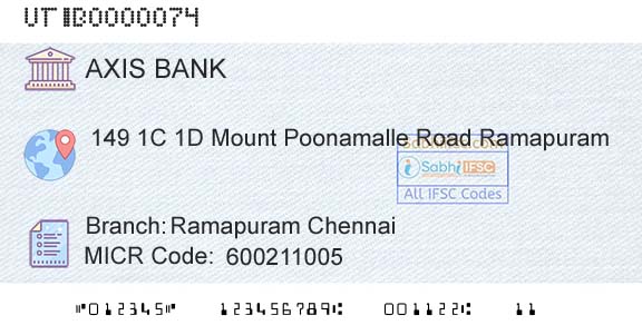 Axis Bank Ramapuram ChennaiBranch 