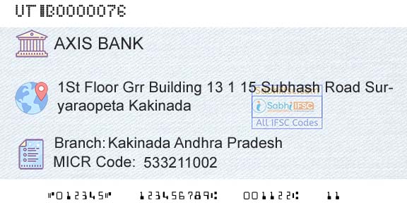 Axis Bank Kakinada Andhra PradeshBranch 