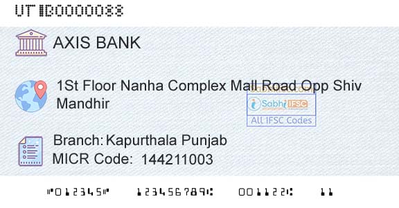 Axis Bank Kapurthala Punjab Branch 